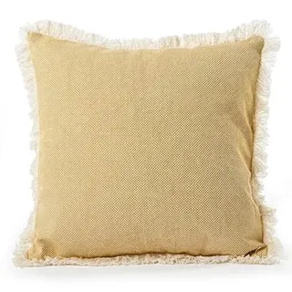 DRW Quadratisches Kissen aus Polyester und Baumwolle mit Fransen und Füllung in Beige, 12 x 45 x 45 cm