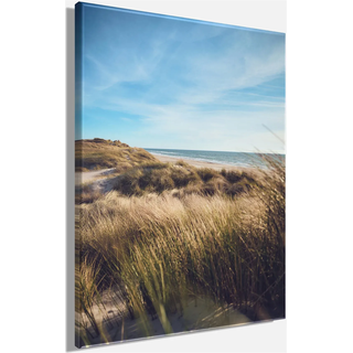 Leinwandbild BÖNNINGHOFF "Wandbild DÜNEN UND MEER 46x61 cm – Leinwandbild Keilrahmen Deko modern", bunt (farbe rahmen: kein rahmen, farbe bild(er): beige, blau), B:46cm H:61cm T:1,8cm, Canvas, MDF, Bilder, Leinwandbild, auf Keilrahmen gespannt