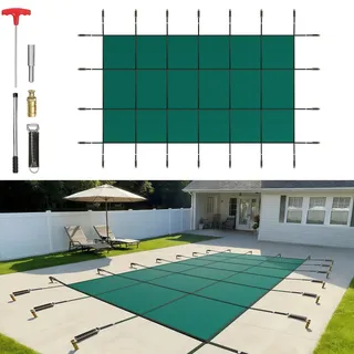VEVOR Pool Abdeckplane, Passend für Rechteckige, Eingelassene Pools (4,3x7,9 m), Winterabdeckplane mit Ablauflöchern, Blickdichte Netzabdeckung für Schwimmbecken, Sicherheitsabdeckung, Grün