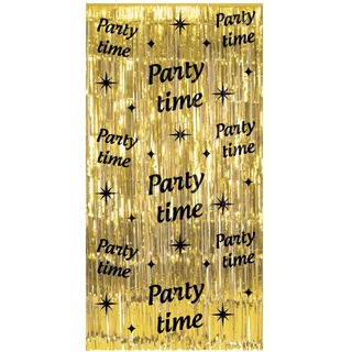 PD-Party - Party Time Glitzer Vorhang für Geburtstag - Deko Geburtstag - Schwarz Gold Deko - Party Deko - Geburtstag Junge & Mädchen - Geburtstags Deko - Glitzer Vorhang Geburtstag - 1 x 2 m