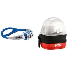Petzl Unisex – Erwachsene Swift RL Stirnlampe, Blau, 8 x 8 & Erwachsene Noctilight Stirnlampe Schutzhülle, One Size, Schwarz / Orange