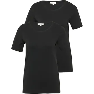 T-Shirt S.OLIVER, Damen, Gr. 46, schwarz (2x schwarz), Jersey, Obermaterial: 100% Baumwolle, unifarben, slim fit hüftbedeckend, Rundhals, Shirts T-Shirt, aus Interlockjersey im 2er-Pack