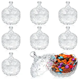 8 Stück Glas Bonbonglas mit Deckel, 240 ml Kristall Candy Bar Gläser Deko, Transparente Vintage Süßigkeiten Vorratsgläser Bonboniere Aufbewahrung für Süßigkeiten Hochzeit Kekse Snacks Küche Buffet
