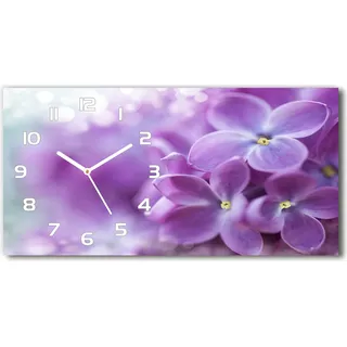 Wanduhr aus Glas – 60x30 cm - Glasbild - Glasuhr - Gehärtetes Glas - weisse-zeiger - lila Blumen