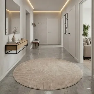 Sehrazat Teppich "Moda 1100, auch als Läufer" rund 11 mm Höhe Kurzflor, grafisches Hoch Tief Muster, Wohnzimmer, beige