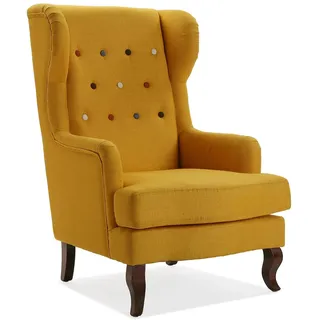 Versa Botones Sessel für Wohnzimmer, Schlafzimmer oder Esszimmer, bequemer und Anderer Sessel, mit Armlehnen, Maßnahmen (H x L x B) 103 x 62 x 68 cm, Baumwolle und Holz, Farbe: Gelb