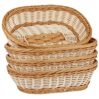 SYUTBOU 4 Stück Ovaler Brotkorb Geflochten, Brötchenkorb Oval, 30 x 20 x 7cm Zweifarbig BrotköRbchen Kunststoff BröTchenkorb für Brot, Küche