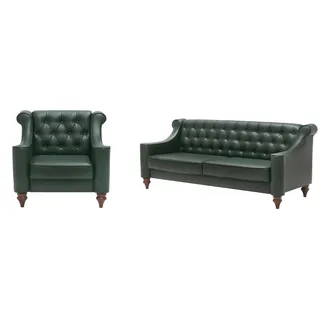 Klassisches Chesterfield Sofa-Set in Grün mit 2-Sitzer und 2x Sessel