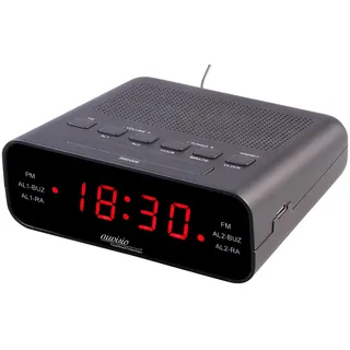 auvisio Uhrenradio: UKW-Radiowecker mit 2 Weckzeiten und LED-Anzeige, Schlummer-Funktion (Weckradio, Radio mit Uhr, Audio Kabel)