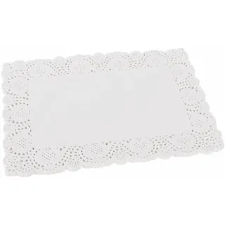 BELLE VOUS Weißes Spitzenpapier Tortenunterlage Rechteckig (100 Stück) - 36,5 x 26cm - Spitzendeckchen für Kuchen, Hochzeitsdekoration, Tischsets, Platzset Papier und Verpackung