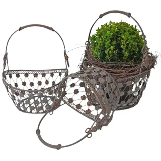 Henkelkorb Tecla 3er Set - Gartendekoration - Rot, Grau, Braun