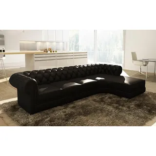 Klassische Chesterfield Polster Sitz Eck Leder Garnitur Wohnlandschaft L Form - Schwarz