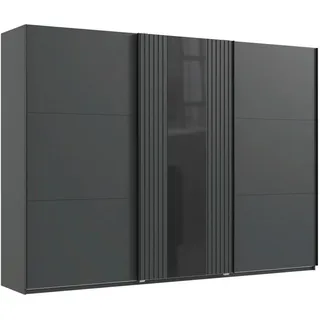 WIMEX Schwebetürenschrank WIMEX "Atlanta by fresh to go", schwarz glas schwarz, akustikpaneel optik graphit), B:300cm H:216cm T:65cm, Spanplatte, Schränke, Schwebetürenschrank, mit Akustikpaneel Optik (3D Leisten), Lamelle