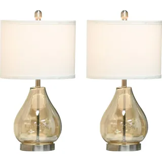 Fortuna Lai Tischlampen Set 2er-Set Nachttischlampen mit E27-Fassung, 40W, Glas, Leinen, Stahl, Bernstein, Ø30 x 56H cm