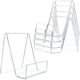 BELLE VOUS 5er Pack Klarer Acryl Display Buchhalter Leseständer mit Leisten - B7,5 x H10,5 cm - Buchständer Acryl Book Holder für Bücher, Notenblätter, Notizbücher, Schilder, Kunstwerke & Bilder