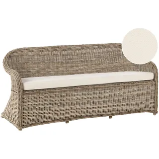 Beliani Gartensofa 3-Sitzer Naturfarben Susua , Naturfarben, Weiß , Naturmaterialen , 189x87x66 cm , Gartenmöbel, Loungemöbel, Gartensofas & Loungesofas