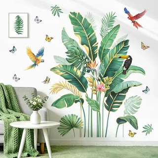 wondever Wandtattoo Palmen Blätter Wandaufkleber Tropische Pflanzen Verlässt Grün Gold Wandsticker Wanddeko für Wohnzimmer Schlafzimmer Büros
