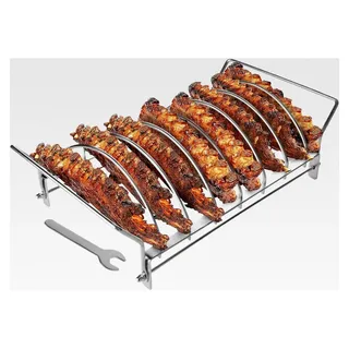 Rippchenhalter für den Grill | Edelstahl BBQ Spieße - Rostfreies, lebensmittelechtes Räucherzubehör für Bratenhalter zur Zubereitung von Rind, Schwein und Hähnchenkeulen