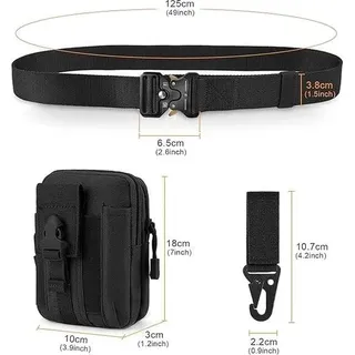 Taktischer Herrengürtel, 3,8 cm breit, robust, mit Cobra-Schnalle, Nylon-Verschluss im Militärstil, Metallschnalle mit Schnellverschluss, inklusive taktischer Molle-Tasche und Haken - Gold
