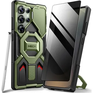 Tongate Magnetische Hülle für Samsung Galaxy S25 Ultra mit Ring Stand, [Kompatibel mit MagSafe][Kameraabdeckung Kickstand] Drop Stoßfest Robuste Handyhülle für S25 Ultra mit Schutzfolie 2025, Grün