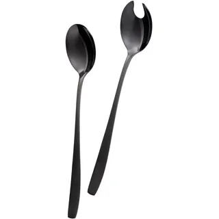 GRÄWE Salatbesteckset, 2-teilig, schwarz, aus Edelstahl 18/0 Chromstahl, poliert, spülmaschinengeeignet, Servierlöffel im zeitlosen Design, Serie Königstein
