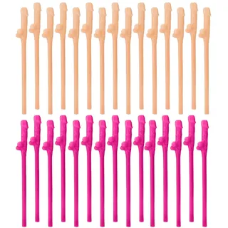 KEQAR 30 wiederverwendbare Plastikstrohhalme, kleine Strohhalme für Junggesellenabschiede, Barstrohhalme, Party für Erwachsene (Rose und fleischfarben)