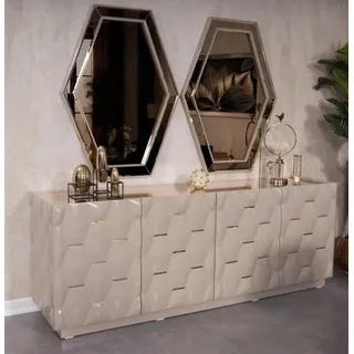 Kommode Schubladen Holz Sideboard Spiegel 3tlg Massiv Kommoden Wohnzimmer Neu - Beige