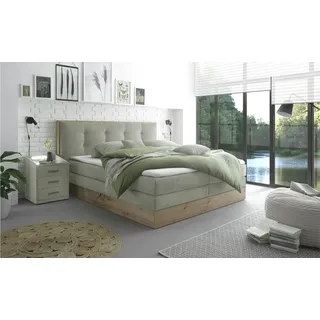 Uno Livetastic Boxspringbett, Beige, Textil, Buche, massiv, H2, 7-Zonen, Höhe ca. 20 cm, 160x200 cm, Fsc, gepolstertes Kopfteil, Topper durchgehend, Schlafzimmer, Betten, Doppelbetten