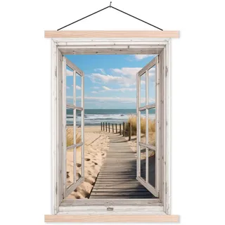 MuchoWow Poster Fenster - Meer - Küste - Natur - Fensterblick - Strand - Wattenmeer 60x90 cm , Beige , Textil , Rechteckig , 60x90x0.15 cm , Bilder & Rahmen, Bilder, Sonstige Wandbilder