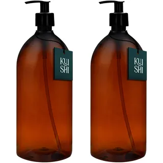 Kuishi Brown Amber Plastic Bottles with Pump Dispenser, BPA-Free Plastic Pump Bottles, Empty Pump Dispenser Bottles for Handwash, Lotions, Shampoo, Conditioner, Shower Gel. (1000ml x 2)