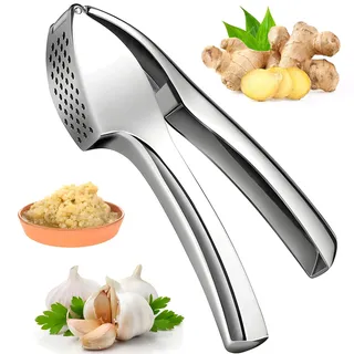 Vecibel Knoblauchpresse Edelstahl mit Wippe Griffe Würfel Premium Knoblauchschneider Garlic Press Leicht zu Reinigen Spülmaschinenfest scheiben silber