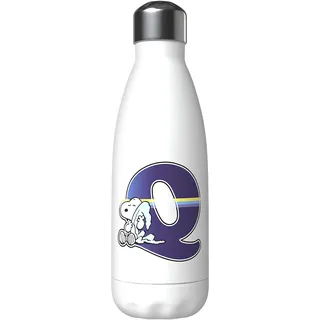CYPBRANDS Snoopy Wasserflasche aus Edelstahl, luftdicht, mit Buchstabe Q Mehrfarbig, 550 ml, Weiß, offizielles Produkt