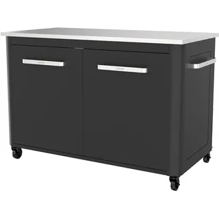 cozze®-Außentisch mit Edelstahltisch, 2 Türen und 4 Rädern Edelstahl/schwarz/grau