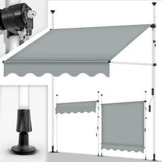 tillvex Balkonmarkise 300 cm Hellgrau Gelenkarm Markise Klemmmarkise Sonnenmarkise Balkon ohne Bohren - Hellgrau