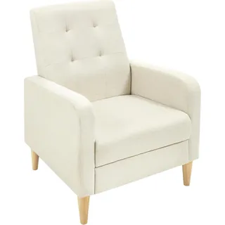 Loungesessel - Relaxsessel - Leinenbezug - Armlehnen - Massivholzbeine - Ohrensessel-Design - 68 x 90,5 x 73,5 cm - Beige