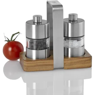 AdHoc ME03 Set aus Salzmühle und Pfeffermühle Menage Minimill, Edelstahl | Akazienholz