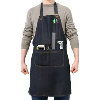 QWORK QWORK® Herren & Damen Arbeits Schürze, Werkzeugschürze mit 4 Taschen für Holzbearbeitung Werkstatt Garage Küche Garten - Schwarz