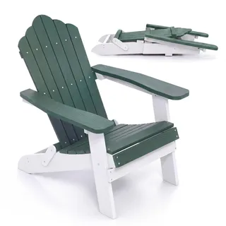 FANTASK Adirondack Stuhl, Adirondack Chair mit hoher Rückenlehne & Breiten Armlehnen, Wetterfester Balkonstuhl aus Kunststoff, Terrassenstuhl bis 180 kg für Garten, Terrasse (Grün + Weiß)