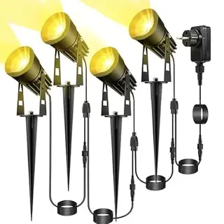 20M Gartenstrahler LED Erdspieß Wasserdicht 4er Gartenbeleuchtung mit Strom IP65 Wasserdicht Garten Spots LED Außen Gartenlampe 3000K Warmweiß COB Gartenleuchte Ideal für Außen Garten Rasen Gartenweg