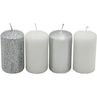 Dekohelden24 Stumpenkerze 7 x 4 cm silber