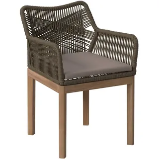 Ambia Garden Gartensessel , Hellgrau, Teakfarben , Holz, Metall, Kunststoff, Textil , Akazie , Hartholz , Füllung: Komfortschaum , 58x64x81 cm , Gartenmöbel, Gartensessel, Gartenstühle