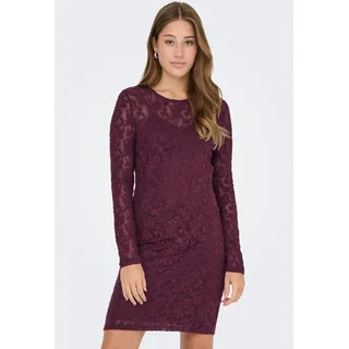 Minikleid ONLY "ONLBLAISE L/S O-NECK DRESS JRS", Damen, Gr. M, N-Gr, mauve wine, Jersey, Obermaterial: 100% Polyester, unifarben, Rundhals, Kleider Minikleid, Sommerkleid