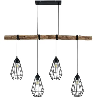 Lindby Esstisch Pendelleuchte Holz, Eisen Balkenpendelleuchte Holzast und Käfig Lampenschirm Holzlampe Lampe Wohnzimmer 4x E27 max. 60W ohne Leuchtmittel