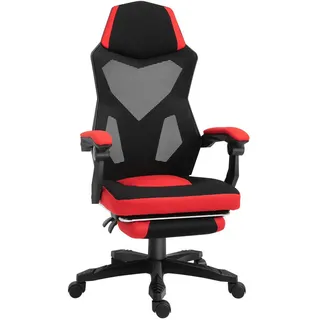 Redom Gamingstuhl, ergonomisch, höhenverstellbar mit Fußstütze, atmungsaktives Netz, 58/63/112-122 cm, schwarz , Schwarz , Kunststoff , 63x122x58 cm , Büromöbel, Bürostühle, Gaming-Sessel