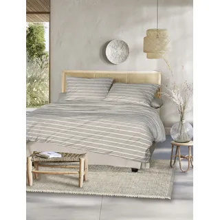 IRISETTE Easy 8548 Gestreift Baumwolle Beige/Grau 135 x 200 cm + 2 x 80 x 80 cm