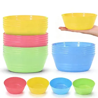HUSOUE 20 Stück Plastikschüssel Bunt, Plastikschalen Wiederverwendbare Müslischüssel Suppenschüssel Snack Schalen Mikrowellen und Spülmaschinenfest für Getreide Suppe Snack Obst Salat