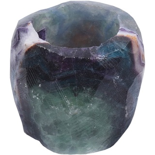 KYEYGWO Fluorite Natürlicher Oval Kristall Kerzenhalter Ornament, Heilung Stein Kerzenständer Polierte Edelstein Teelichthalter Modern Kerzenleuchter für Tischdeko Party Hochzeit Weihnachten