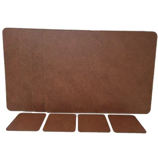 Nikalaz Platzsets und Untersetzer (4er Set) aus recyceltem Leder, Tischsets, 4 Stück Platzsets und 4 Undersetzer, Platzdeckchen und Untersetzer 10 x 10 cm (40 x 30 cm, Schmutziges Braun)