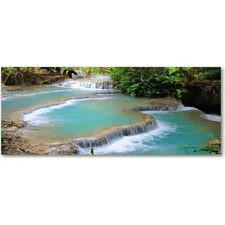 Tulup® Küchenrückwand Spritzschutz aus Glas -125x50 -Spritzschutz auf gehärtetes Glas Deko Landschaften Wasserfall im Wald - Blau