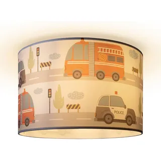 Paco Home Deckenlampe Feuerwehr Straße Polizei E27 Design 1 (Ø45,5 cm), Weiß